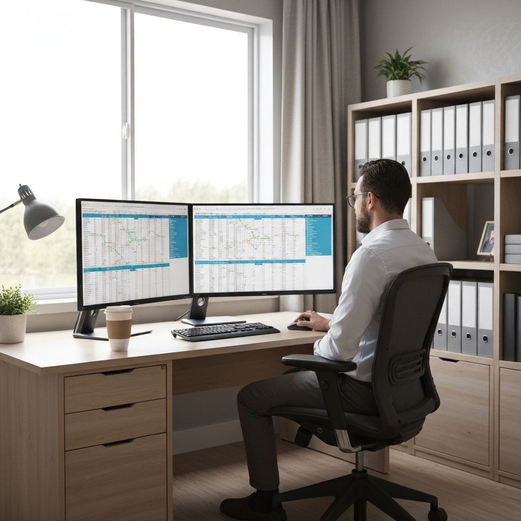 Freight dispatcher working from home office setup